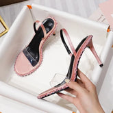 LBSFY  -  Open Toe PVC Crystal Sandals Women High Heels Summer Wedding Party Dress Slingback Shoes Rhinestone Sandalia Feminina Rivet